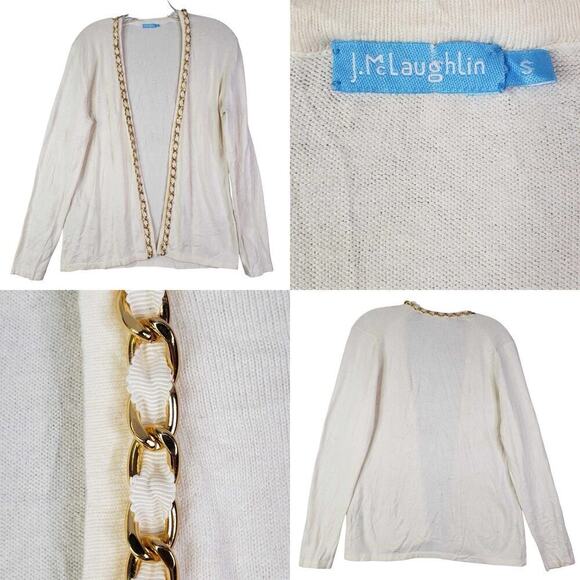 J McLaughlin Cardigan Sweater Cream Small Vacation Gold Chain Blair Gossip Girl - Picture 1 of 9